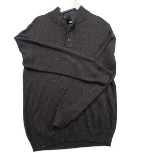 American Eagle Mens Button Henley Pullover Sweater Dark Charcoal Large